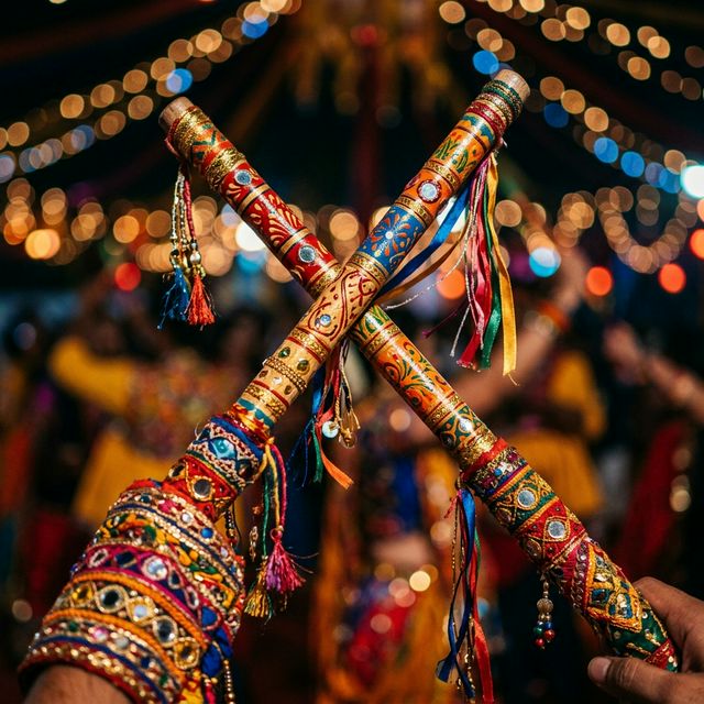 Beautifully decorated dandiya sticks for Garba Night Ahmedabad