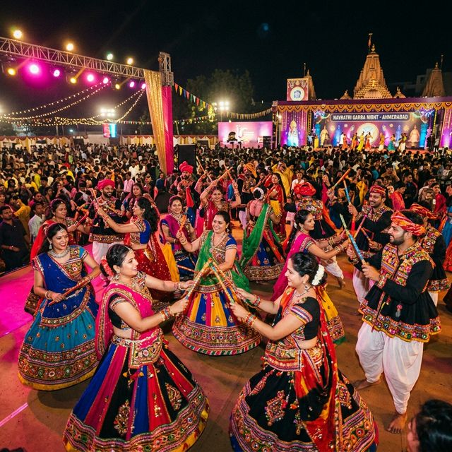 Traditional Dandiya Raas dance at Navratri festival in Ahmedabad