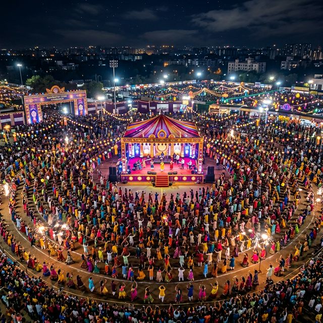 Colorful aerial view of Navratri celebration in Ahmedabad